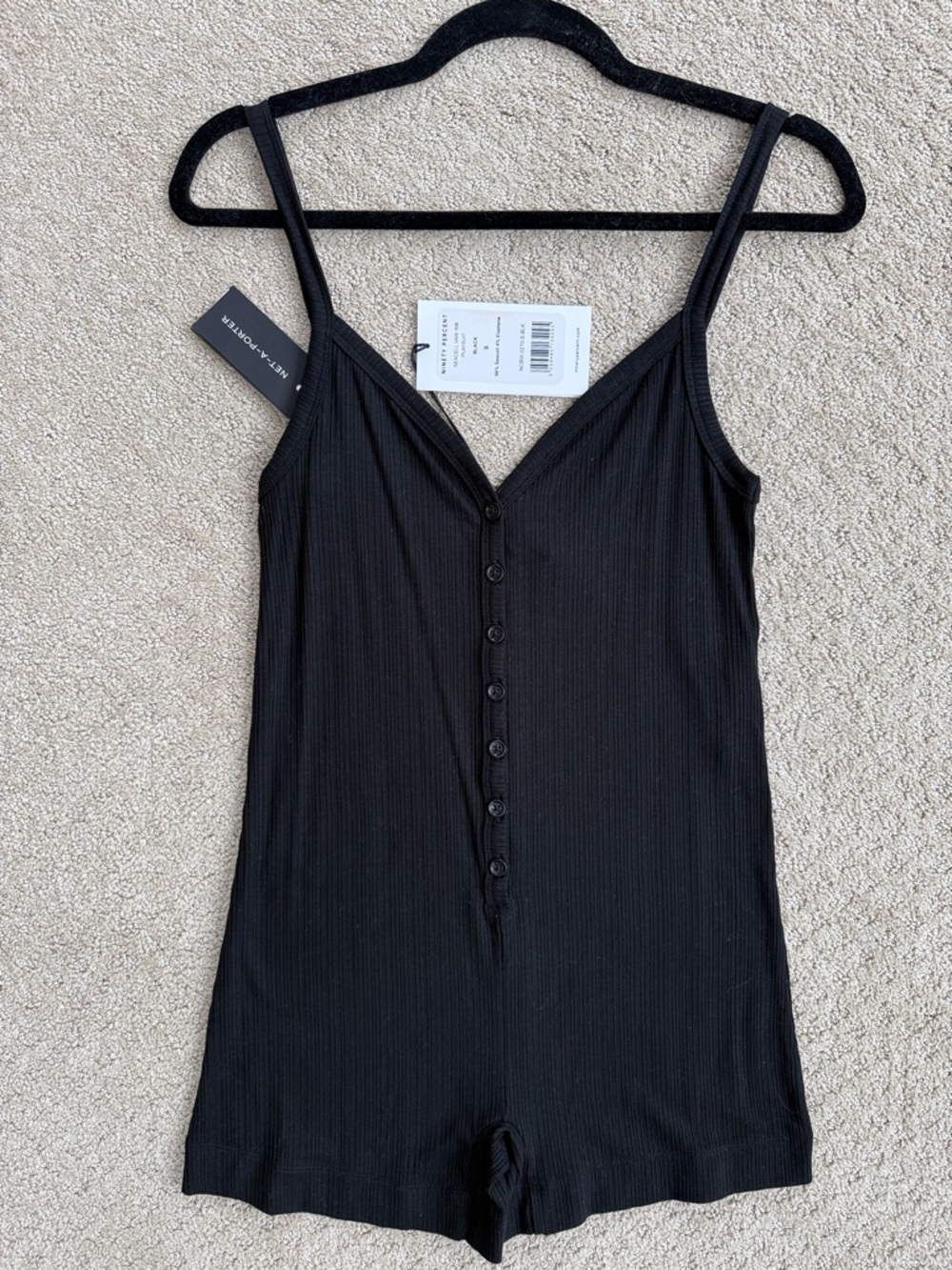 Ninety Percent Black Ribbed Playsuit Romper Seacell Button Front Size S NWT